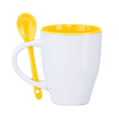 Cană Akebia din ceramică - pentru casă - ALB/GALBEN