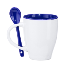 Cană Akebia din ceramică - pentru casă - ALB/ALBASTRU ROYAL