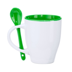 Cană Akebia din ceramică - pentru casă - ALB/VERDE TEI