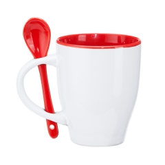 Cană Akebia din ceramică - pentru casă - ALB/ROȘU