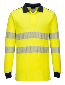 Tricou polo reflectorizant rezistent la flacara FR702 Portwest-Galben/Navy-S