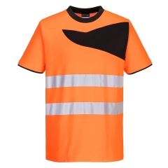 Tricou reflectorizant slim fit cu protectie UV HiVis  PW213 Portwest-Portocaliu/Negru-S