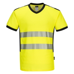 Tricou reflectorizant cu protectie UV Hi-Vis PW310 Portwest-Galben/negru-M