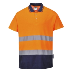 Tricou polo reflectorizant cu protectie UV S174 Portwest-Portocaliu/Navy-M