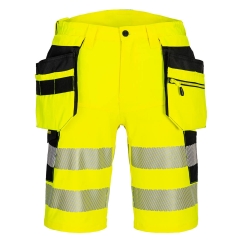 Pantaloni de lucru scurti elastici reflectorizanti Hi-Vis DX446 Portwest-Galben / Negru-38 - S - 30 inch