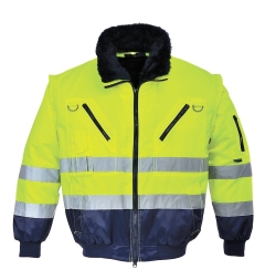 Jacheta de protectie 3 in 1 HiVis Pilot PJ50 Portwest, prevazuta cu banda reflectorizanta pentru cresterea vizibilitatii echipament de protectie a muncii reflectorizant ava sting Piatra Neamt