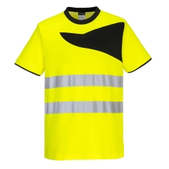 Tricou reflectorizant slim fit cu protectie UV HiVis  PW213 Portwest-Galben / Negru-XL
